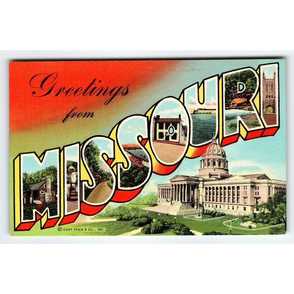 Vintage Missouri Greetings Postcard Curt Teich Linen Style 1940s - Picture 1 of 2